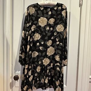Floral Black and Cream Mini Dress